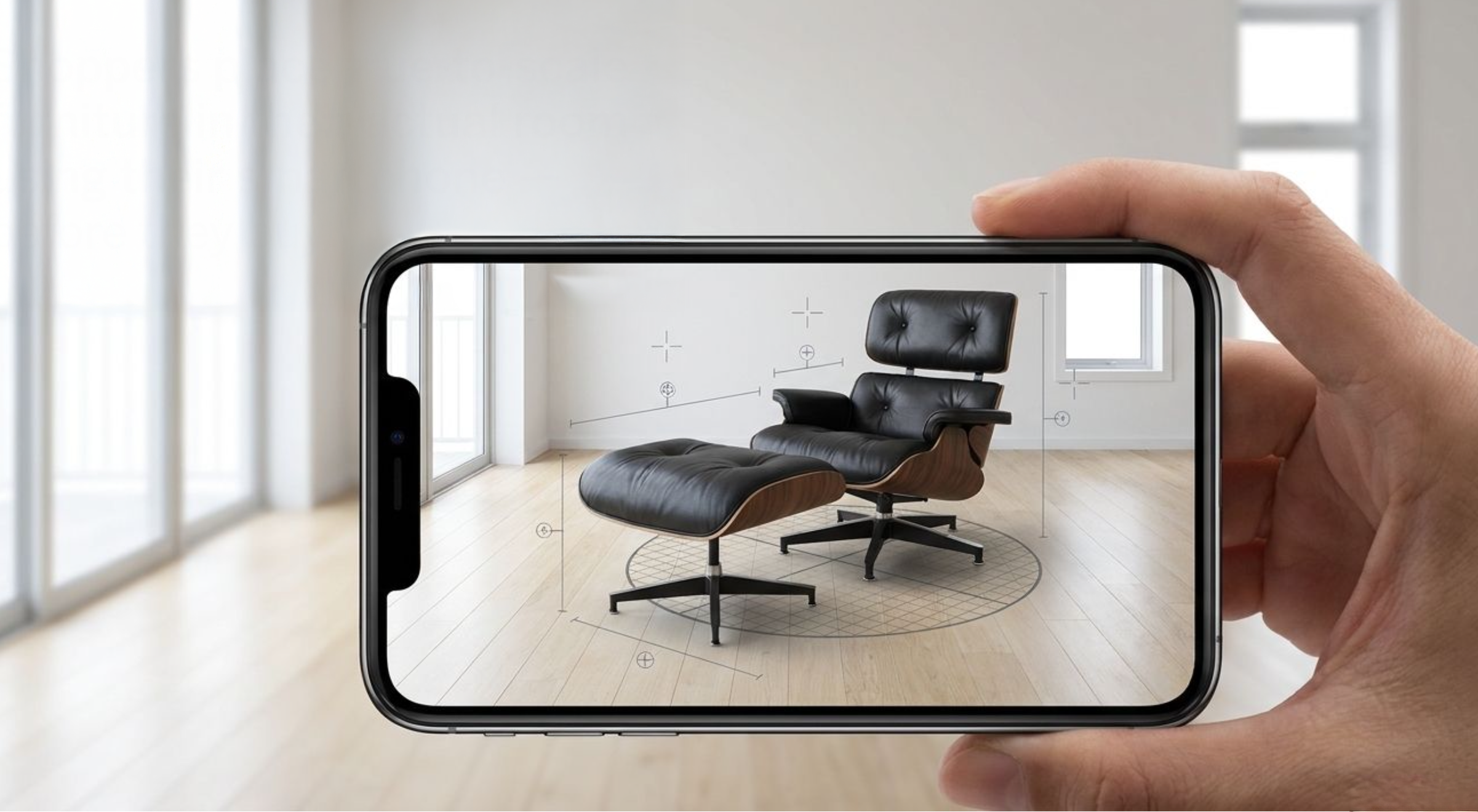 AI-generated furniture placed in a room using AR